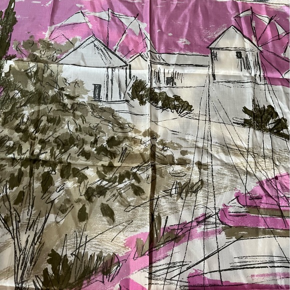 VERA NEUMANN vintage Pink and Green Scenic Print Scarf-/- rare landscape! - Picture 5 of 10